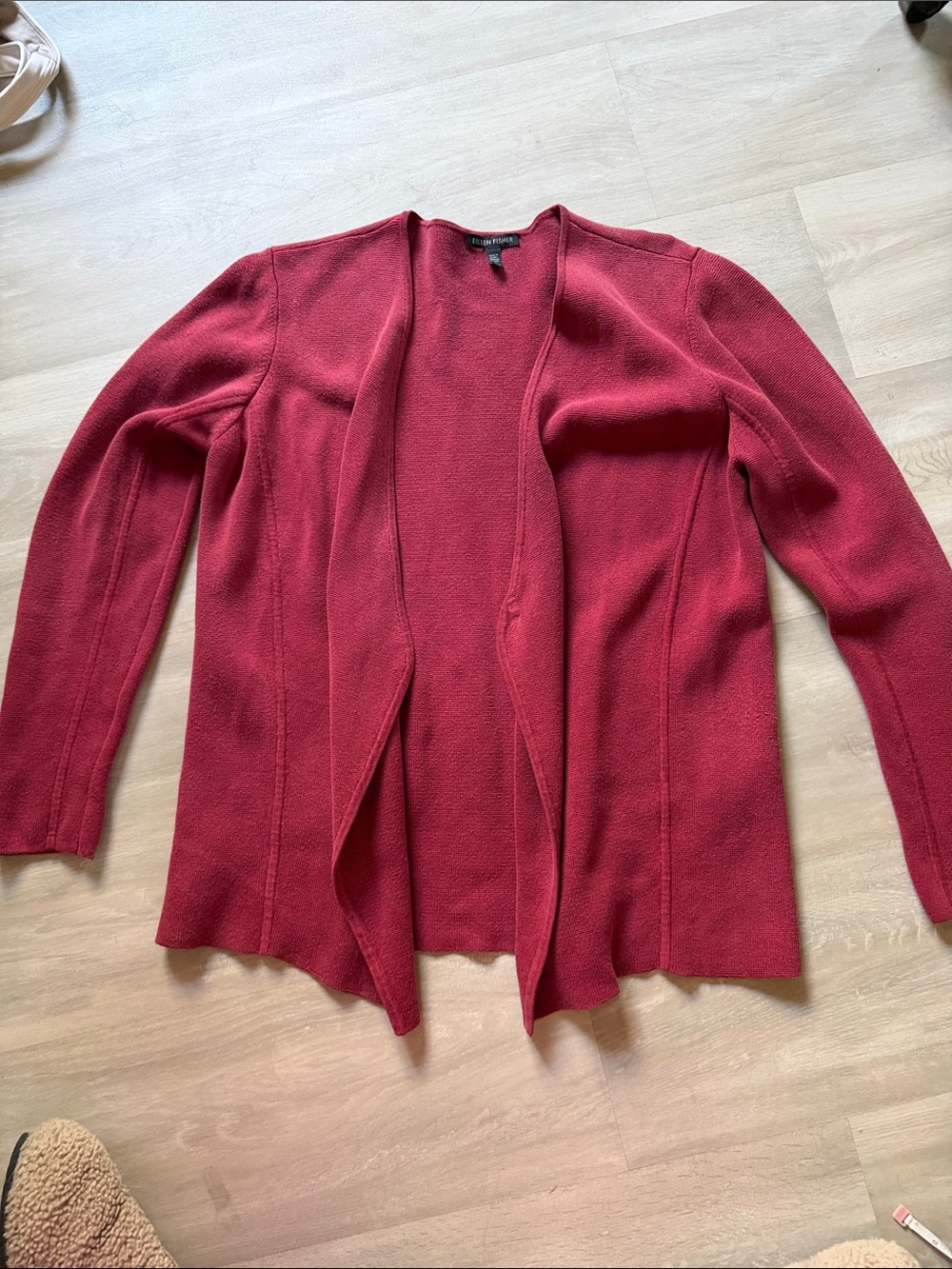 Eileen Fisher Open-Front Cardigan Sweater - Deep Red size medium
